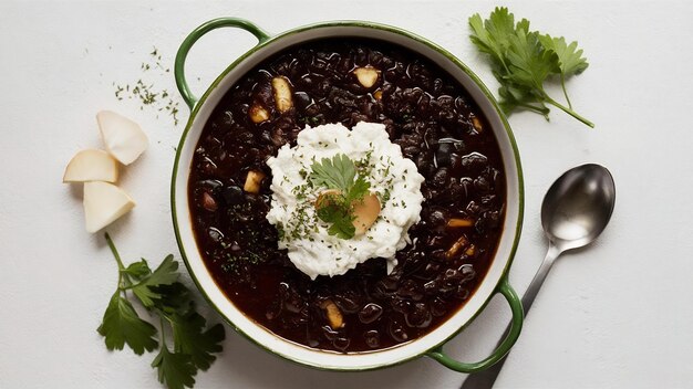 La típica feijoada brasileña aislada sobre un fondo blanco