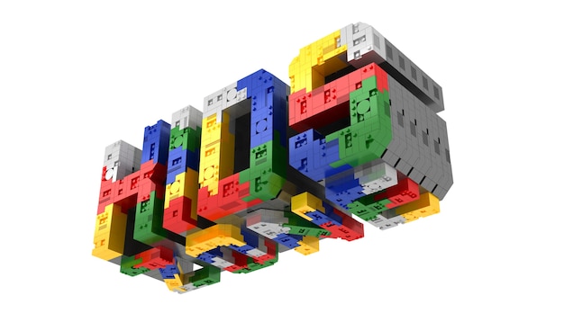 Tipo colorido tijolo do bloco da zona das crianças do alfabeto da fonte da perspectiva rendição 3d