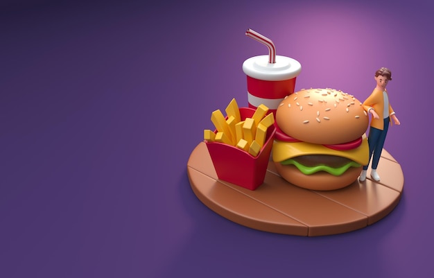 tipo, con, comida rápida, 3d, ilustración