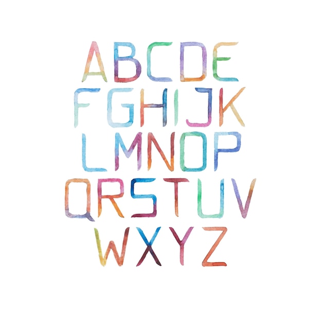 Tipo de fonte aquarelle aquarela colorida mão manuscrita desenhar letras do alfabeto abc