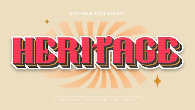 Tipo de fonte de efeito de texto 3D editável herança laranja e bege vermelha
