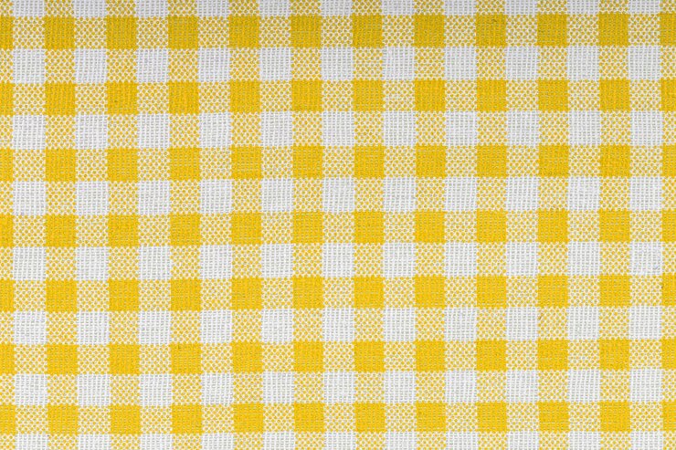 Foto tipo de tecido de algodão de desenho a quadros amarelo e branco para costura de fundo de textura