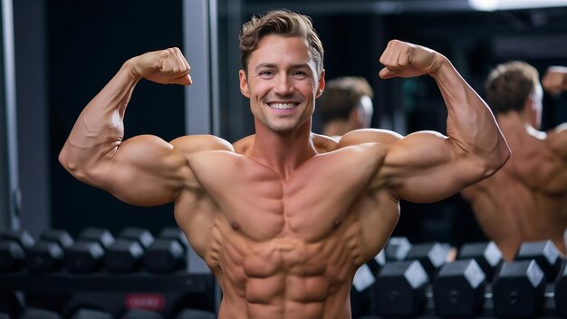 Un tipo sonriente mostrando sus músculos