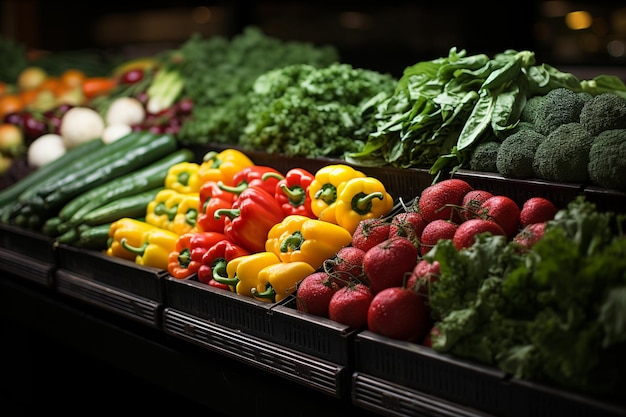 tipo de variedades de verduras en los estantes de los supermercados