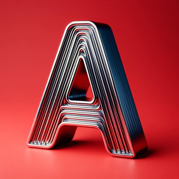 Tipografía 3D de la letra A en un fondo rojo cromo de textura brillante crestas mínimas