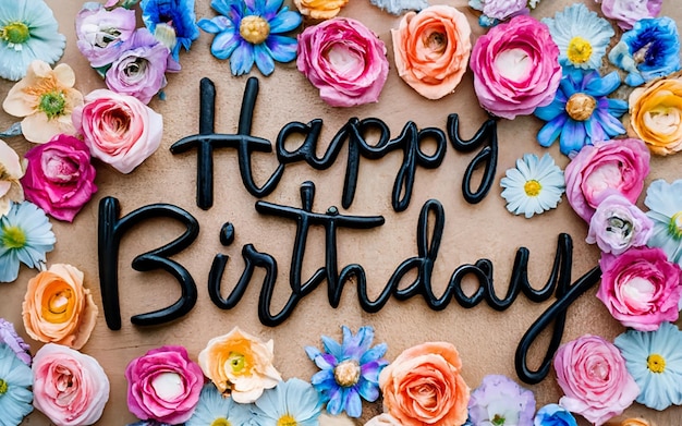 Foto tipografia a caligrafia da palavra feliz aniversário é muito detalhada