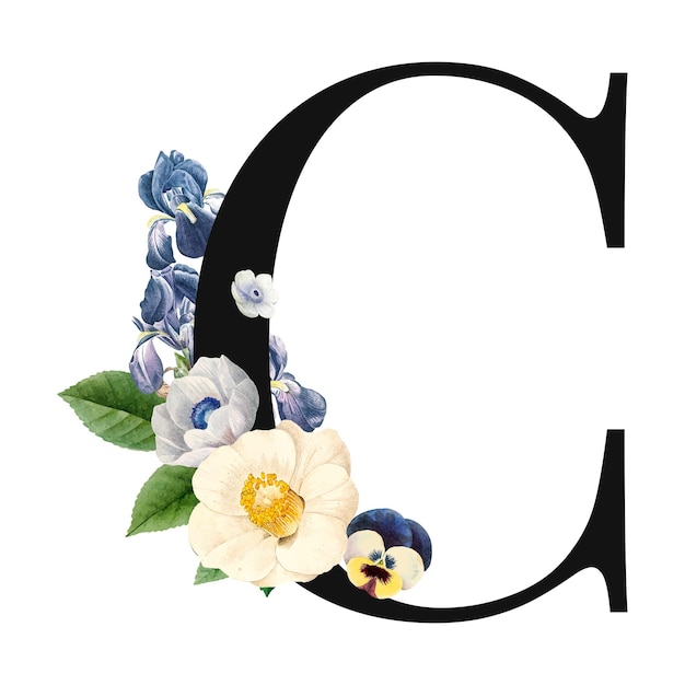 Tipografía adhesiva con letra mayúscula C decorada con flores