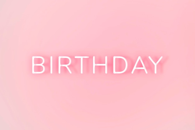 Tipografía de cumpleaños de neón brillante sobre fondo rosa