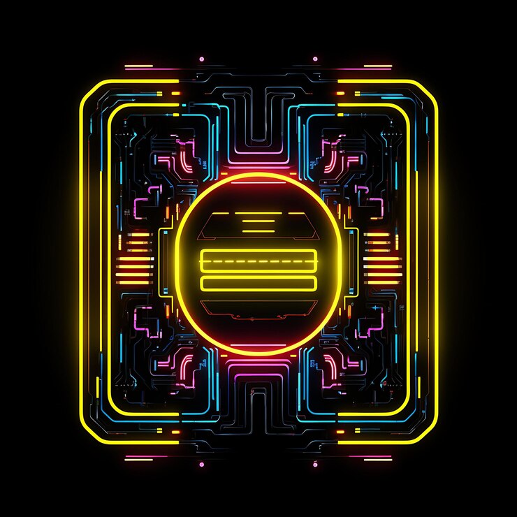 Foto tipografía cyberpunk diseño borderline líneas de neón estilo retr y2k formas neón arte de luz transparente
