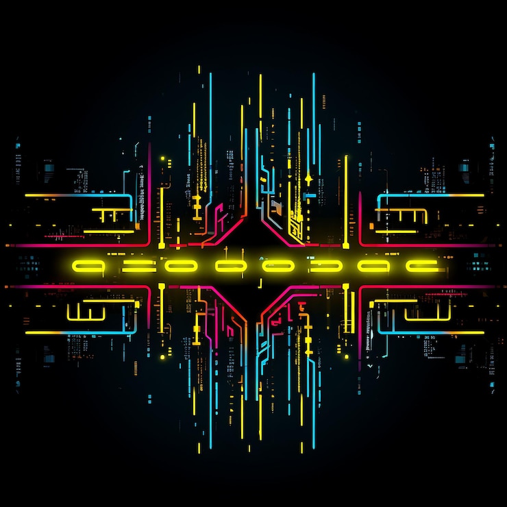Foto tipografía cyberpunk diseño borderline líneas de neón estilo retr y2k formas neón arte de luz transparente