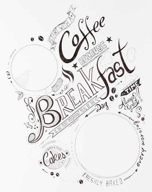 Foto tipografia de mão desenhada café da manhã lettering