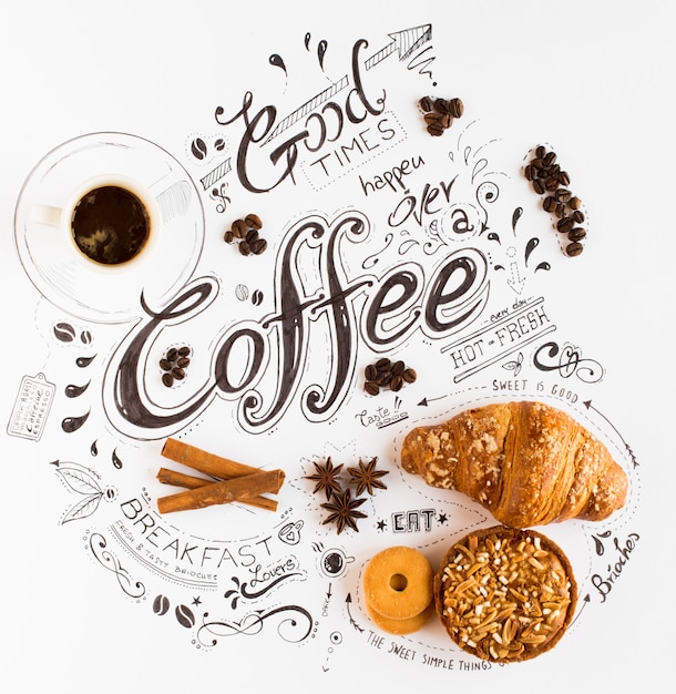 Foto tipografia de mão desenhada café da manhã lettering