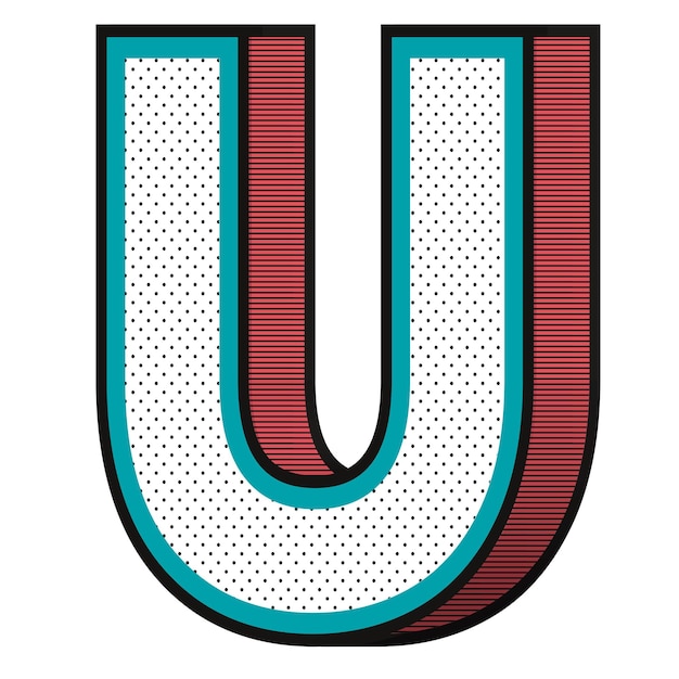 Tipografía de efecto isométrico de medio tono de la letra U png