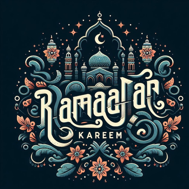 Foto tipografia elegante de ramadan kareem com elementos ornamentais