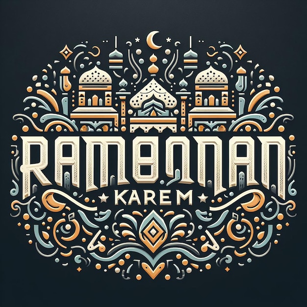 Tipografia elegante de Ramadan Kareem com elementos ornamentais