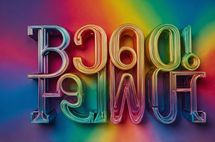 Foto tipografía estética de arco iris en fuente de arco iris que brilla intensamente colorido