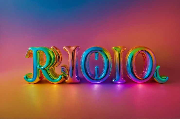 Foto tipografía estética de arco iris en fuente de arco iris que brilla intensamente colorido