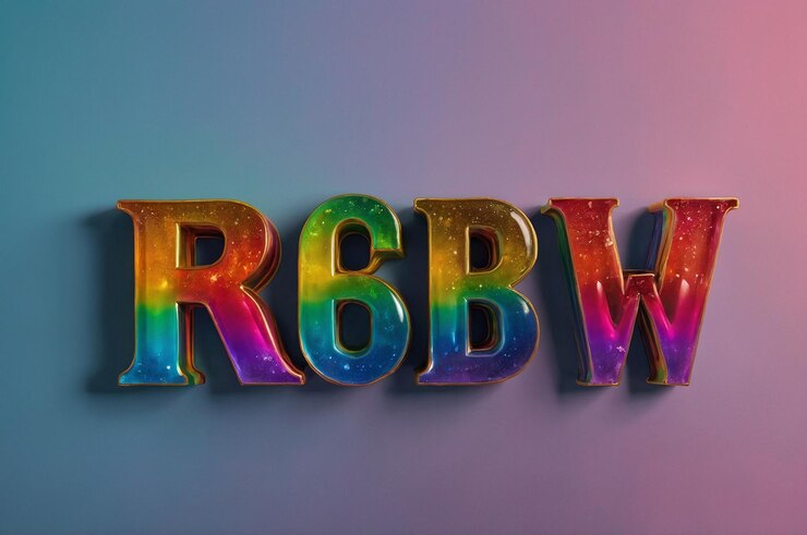 Foto tipografía estética del arco iris en una fuente de arcoíris colorida y brillante