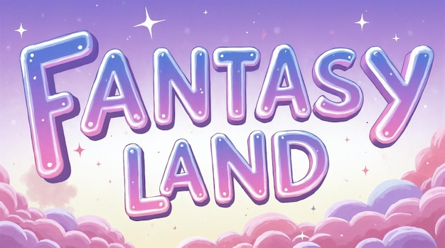 Tipografía de Fantasy Land con nubes y estrellas