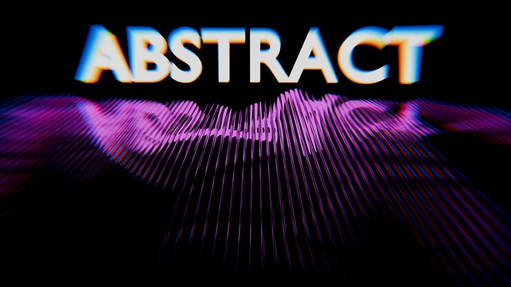 Foto tipografía de glitch abstracta con desdibujado de movimiento de brillo de neón y distorsión digital en un fondo negro