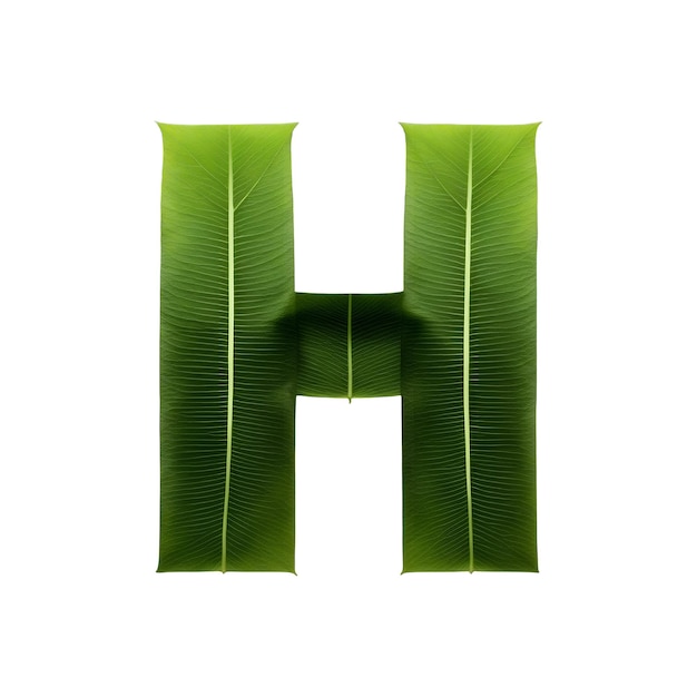 Tipografía de hoja verde diseño de texto alfabeto H en mayúsculas