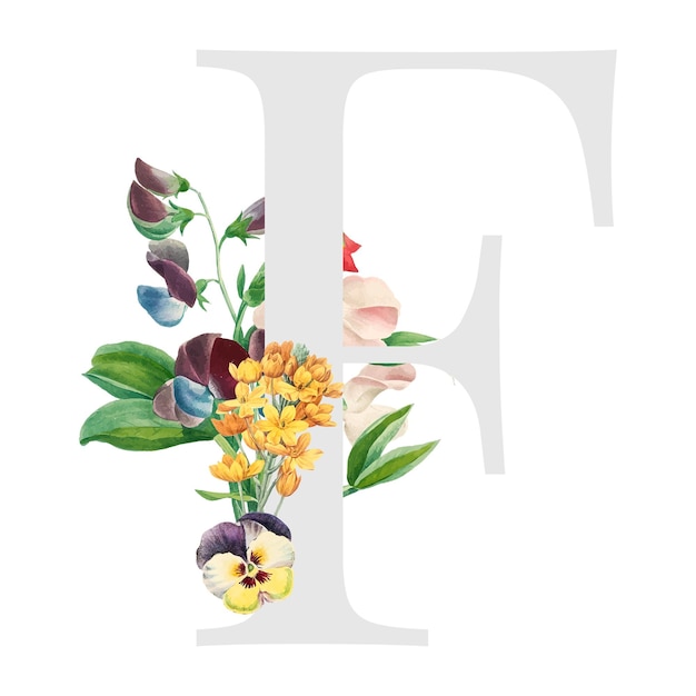 Tipografía con letra F mayúscula decorada con flores