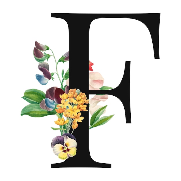 Tipografía con letra F mayúscula decorada con flores