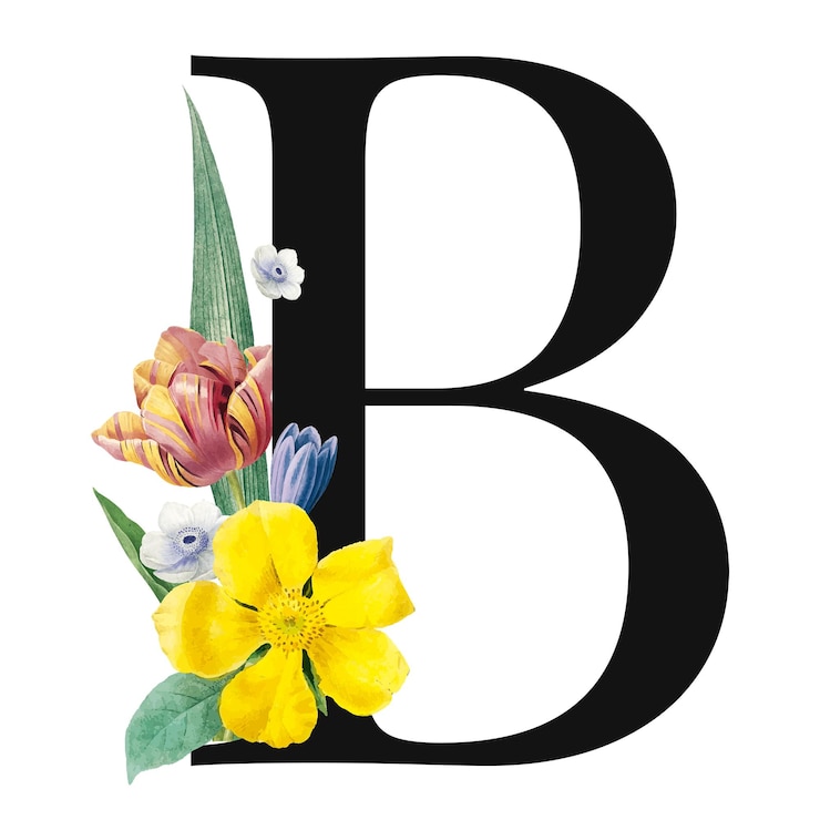 Foto tipografía con letra mayúscula b decorada con flores