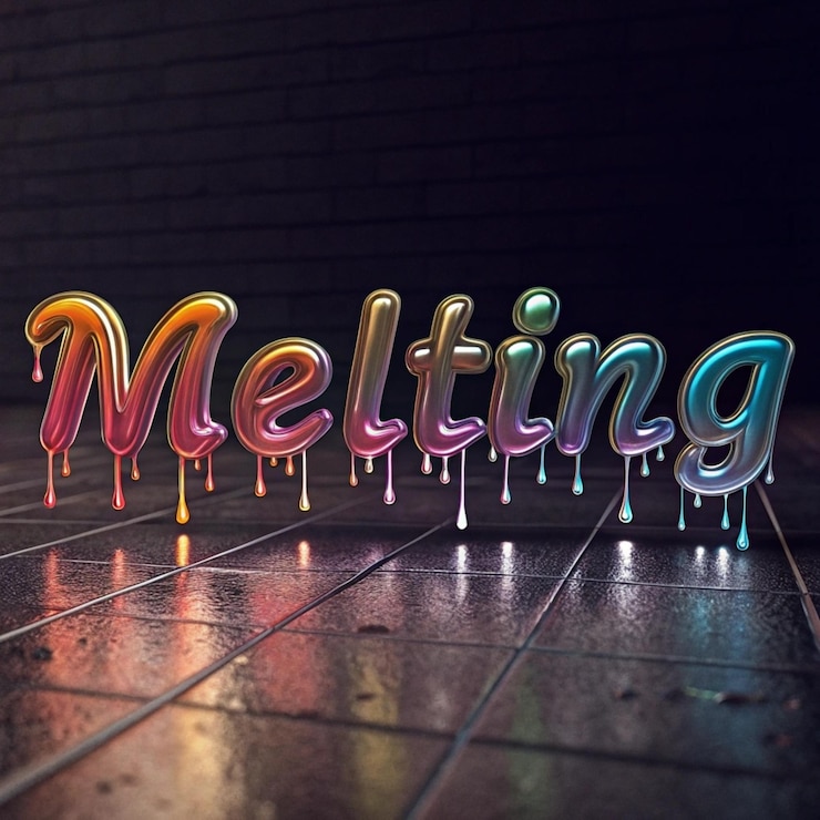 Foto tipografía metálica de alto brillo con cromo y efecto de fusión