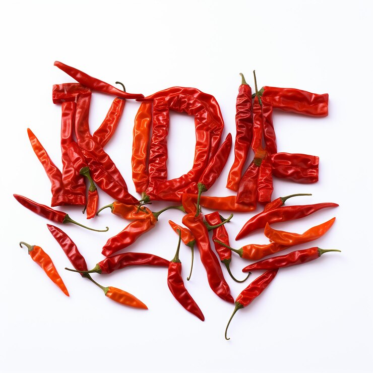 Foto tipografía picante hot hecha de pimientos de chile rojos en rodajas