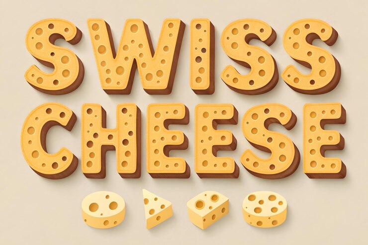 Foto tipografía de queso suizo en fondo pastel