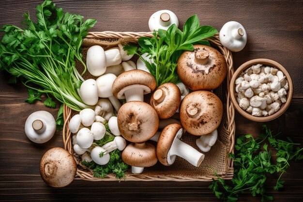 tipos de cogumelos na mesa da cozinha publicidade profissional fotografia de alimentos