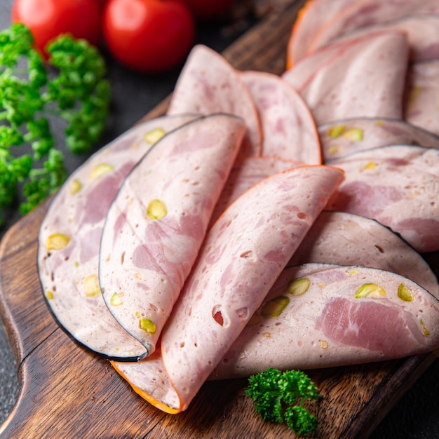 tipos de salchichas plato de carne o tabla de carne comida fresca comida bocadillo en la mesa espacio de copia comida