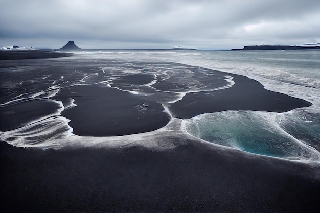 Tira de arena en la orilla de la playa de islandia sin gente