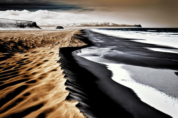 Tira de arena en la orilla de la playa de islandia sin gente