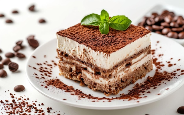 Tiramisu em fundo branco