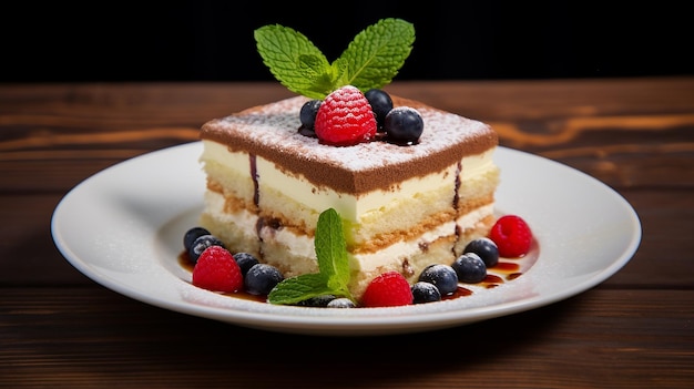 Tiramisu-Kuchen mit frischen Beeren und Minze