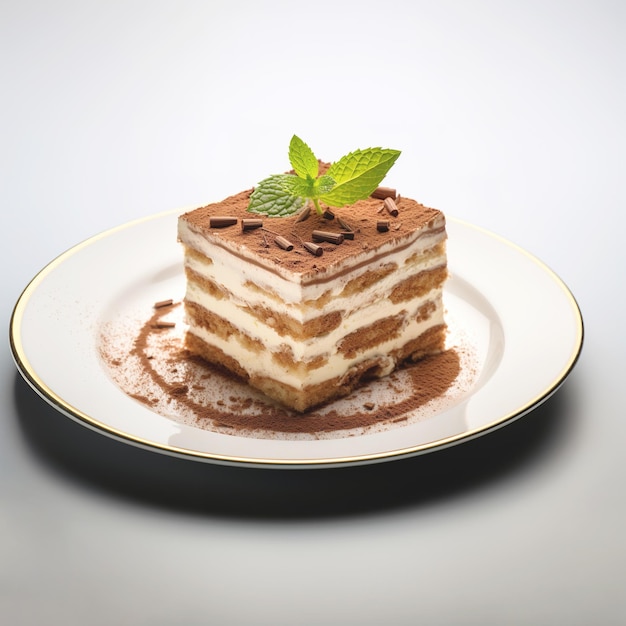 Tiramisú en un plato con cacao en polvo