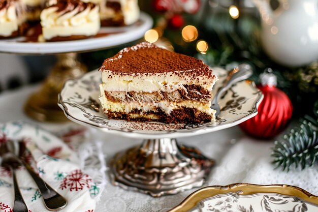 Tiramisu-Scheibe auf einem festlichen Dessert-Teller