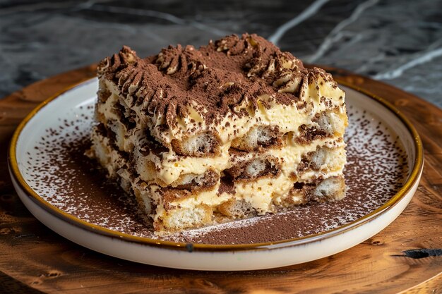 Tiramisu-Scheibe mit Kakaopulver