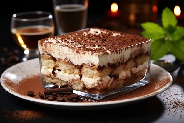 Tiramisu servido em uma bandeja de prata vintage para um toque de nostalgia