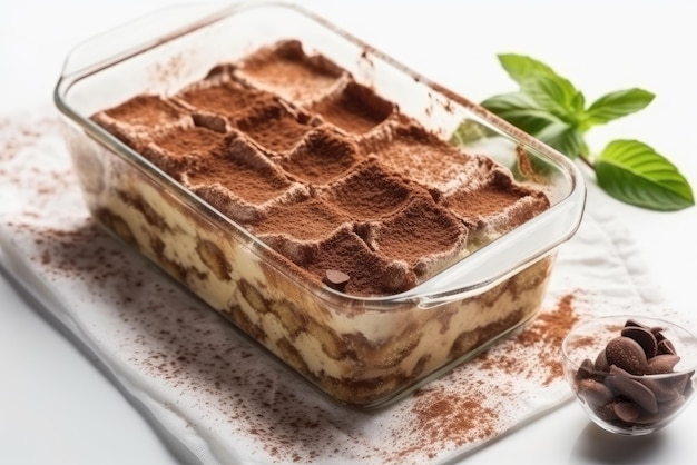 Tiramisu Sobremesa Vegetariana Sobre Fundo Branco Vista Superior Generativa AI