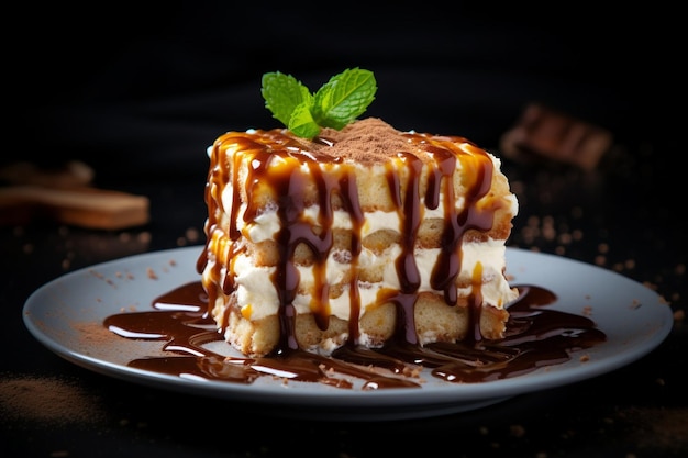 Tiramisu con un toque de gotas de caramelo