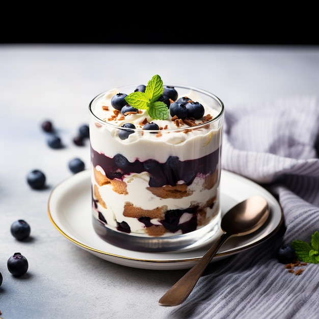 Tiramisú en vaso con arándanos