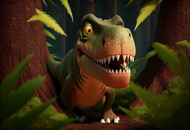 Tiranossauro T rex personagem de desenho animado de dinossauro na floresta Animal engraçado Gerar Ai