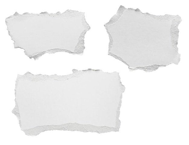 Tiras de bordas rasgadas de papel branco rasgadas isoladas em fundo branco