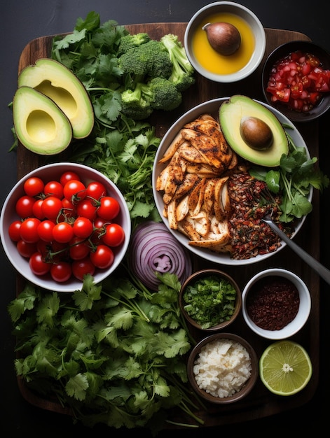 Foto tiro cenital de pollo a la barbacoa