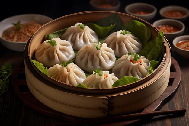 Foto tiro de alto ângulo hmong xiao long bao