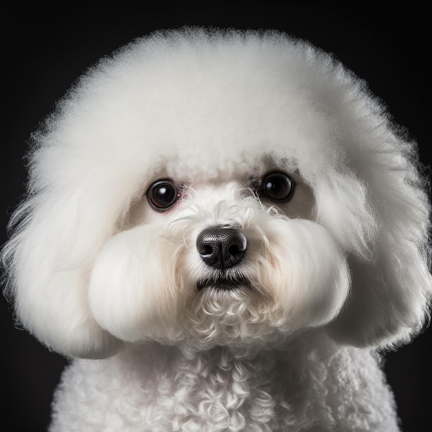 Foto tiro de estúdio arrebatador com retrato de cachorro bonito bichon frise em fundo isolado