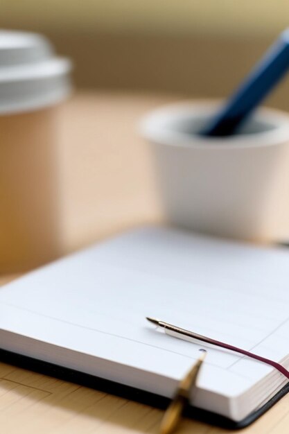 tiro de foco de caneta e caderno em fundo desfocado aconchegante